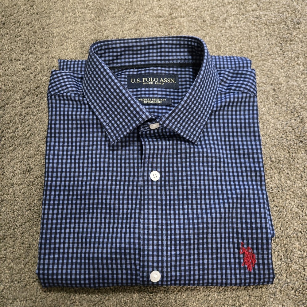 U.S. Polo Assn. Shirt Mens Blue/White Dot Long Sleeve Wrinkle Resistant